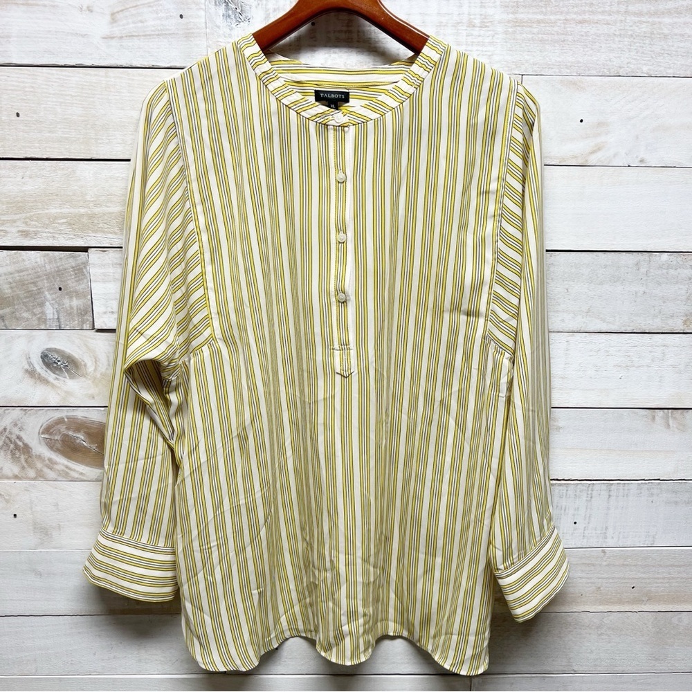 Talbots Stripe Top XL Yellow White Pullover Long Sleeve‎